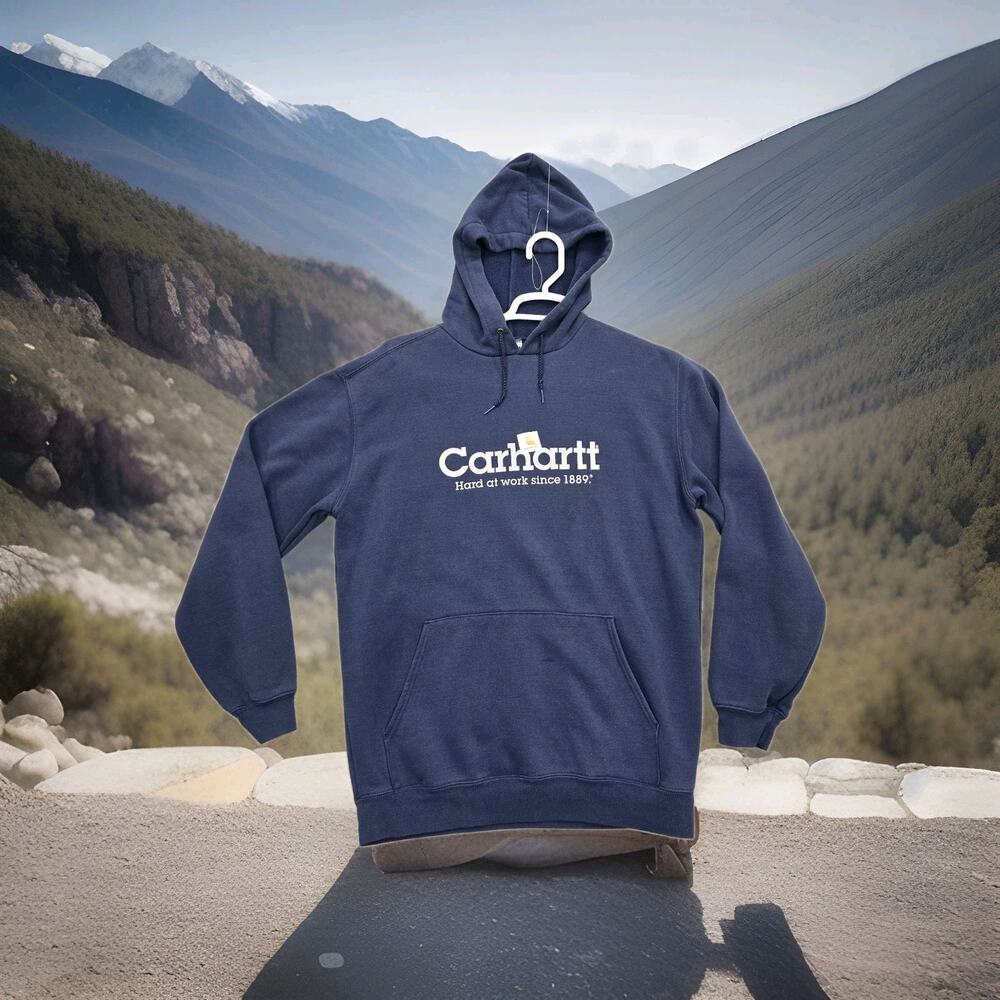 Carhartt K219 Hoodie Navy Blue Medium Fleece Vintage Y2K Long Sleeve Pullover